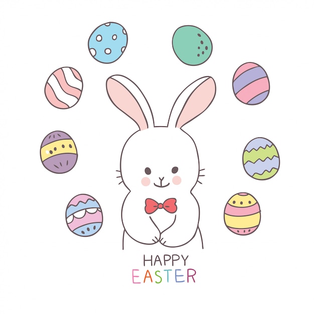 Conejo de Pascua y huevos de colores