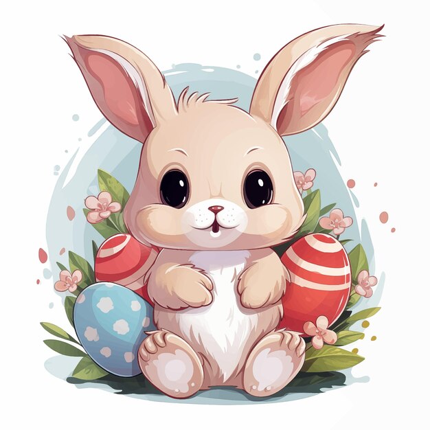 Vector conejo de pascua con huevos