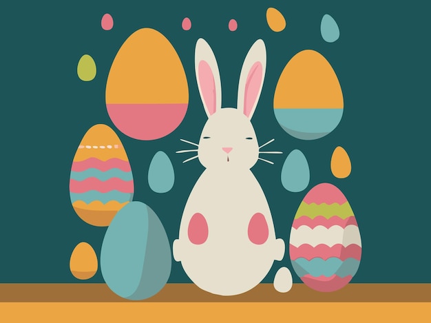 Vector conejo de pascua con huevos