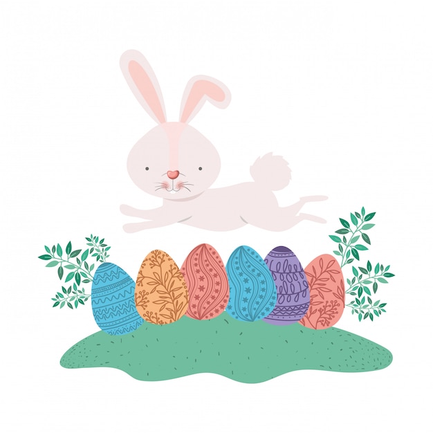Conejo de Pascua con icono aislado huevo