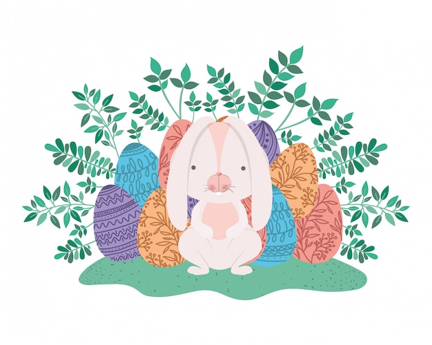 Conejo de Pascua con icono aislado huevo