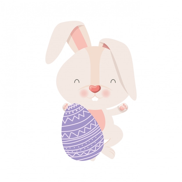 Conejo de Pascua con icono aislado huevo