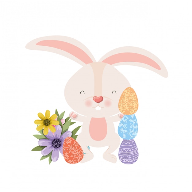 Conejo de Pascua con icono aislado huevo