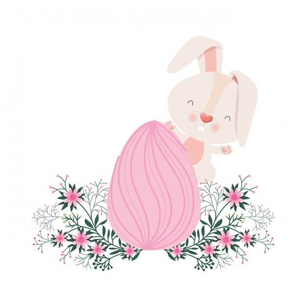 Conejo de Pascua con icono aislado huevo