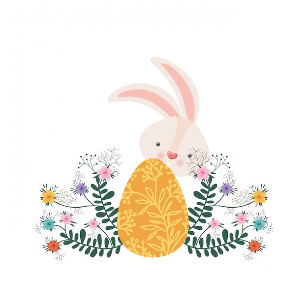 Conejo de Pascua con icono aislado huevo