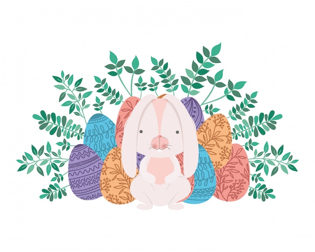 Conejo de Pascua con icono aislado huevo