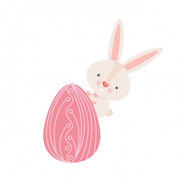 Conejo de Pascua con icono aislado huevo