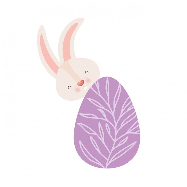 Conejo de Pascua con icono aislado huevo