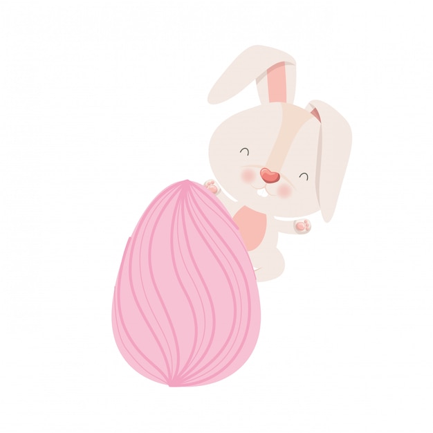 Conejo de Pascua con icono aislado huevo