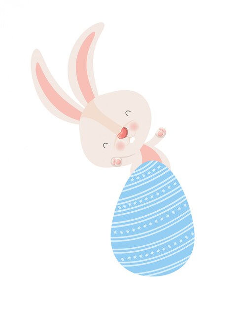 Conejo de Pascua con icono aislado huevo