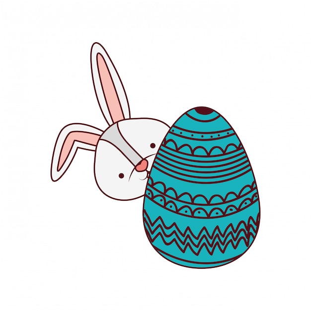 Conejo de Pascua con icono aislado huevo