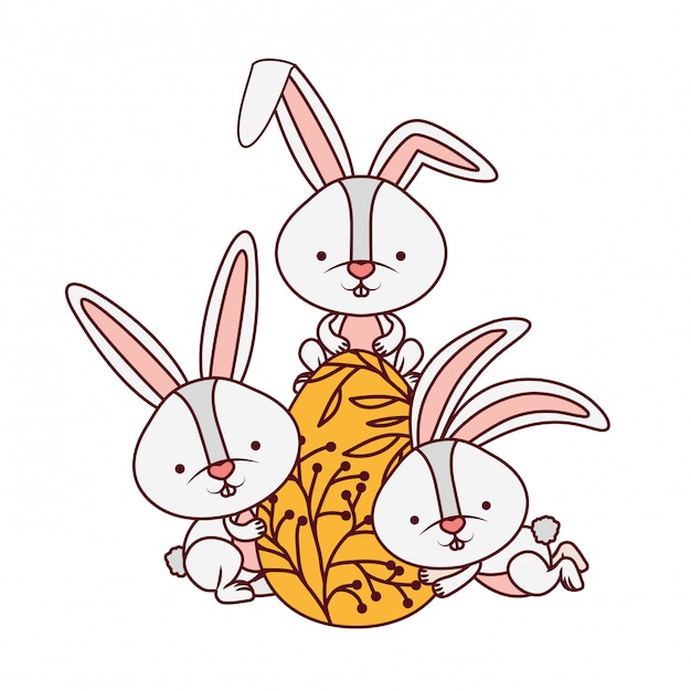 Conejo de Pascua con icono aislado huevo