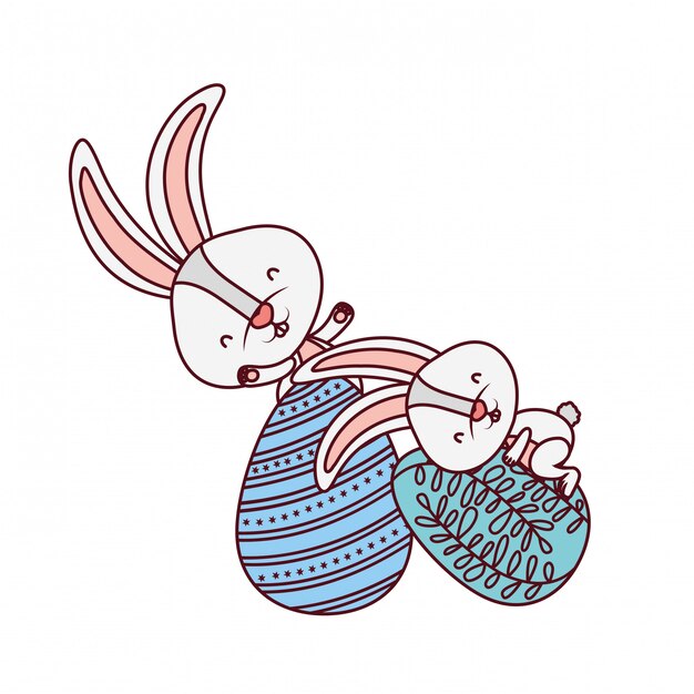 Conejo de Pascua con icono aislado huevo