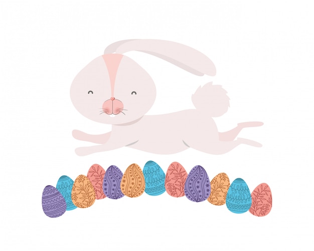 Conejo de Pascua con icono aislado huevo