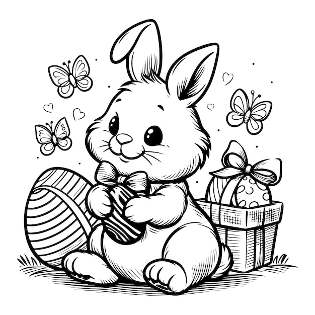 El conejo de Pascua Ilustración vectorial en blanco y negro