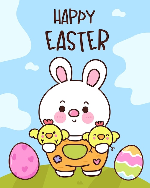 Vector el conejo de pascua kawaii dibujos animados temporada de primavera