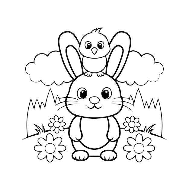 El conejo de Pascua con un pollo