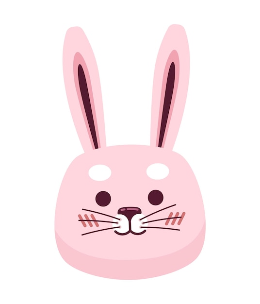 Conejo de Pascua rosa personaje de dibujos animados 2D cabeza de conejo adorable personaje vectorial aislado fondo blanco conejo kawaii suave liebre lindo animal de primavera color esponjoso ilustración de punto plano