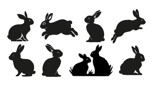 El conejo de Pascua silueta conjunto doméstico fondo de primavera vector aislado naturaleza arte colección de animales