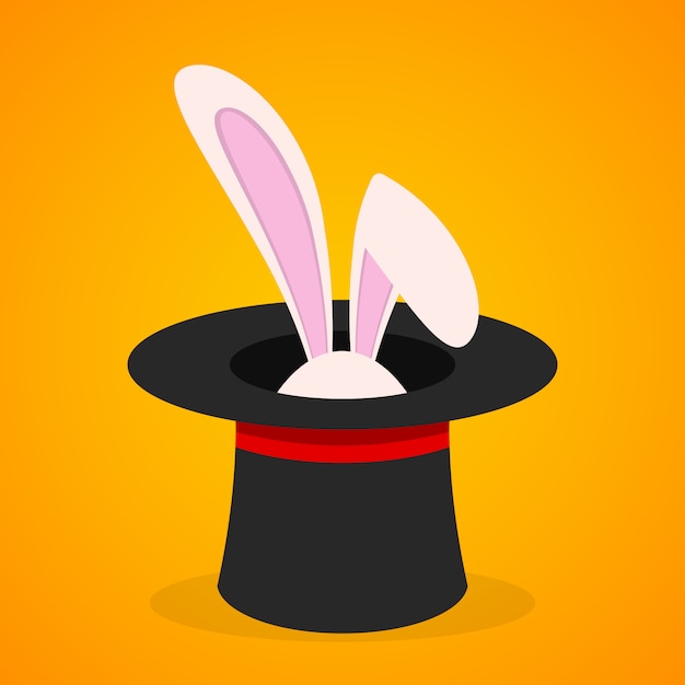 Vector conejo de pascua en el sombrero mágico. ilustración.