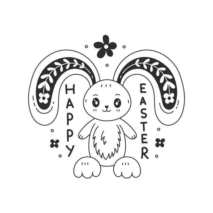 Vector conejo de pascua con texto en estilo doodle