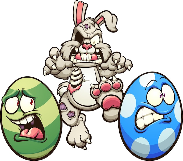 Conejo de Pascua Zombie persiguiendo huevos.