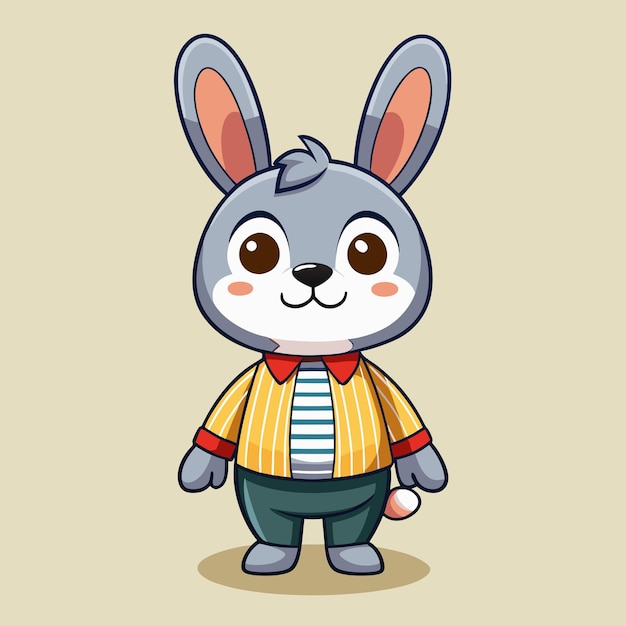 Conejo con ropa sonriente Imagen vectorial de dibujos animados