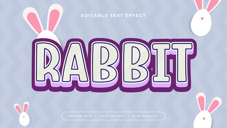 Vector conejo rosa blanco y púrpura violeta estilo de fuente de efecto de texto editable en 3d