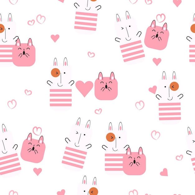 un conejo rosa con corazones y corazones en un fondo blanco