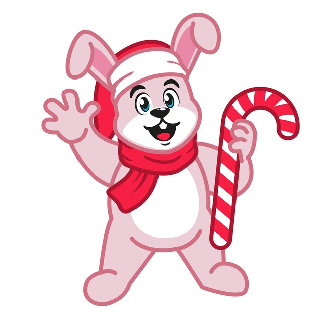Conejo rosado de dibujos animados celebrando la Navidad