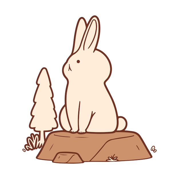 Conejo sentado sobre una roca en el bosque Ilustración vectorial