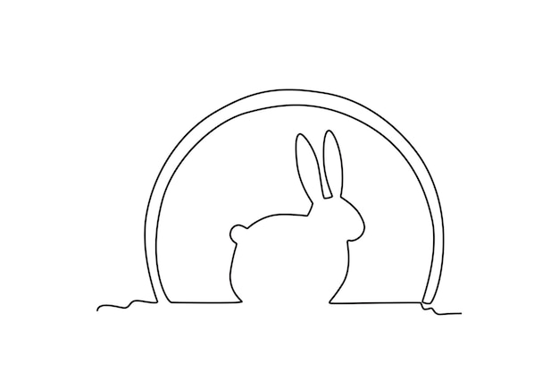Un conejo se sienta bajo la luna Dibujo de una línea de mediados de otoño