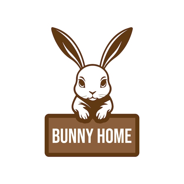 Conejo con signo Conejo lindo sosteniendo un letrero que dice que el conejo está en casa Ilustración vectorial