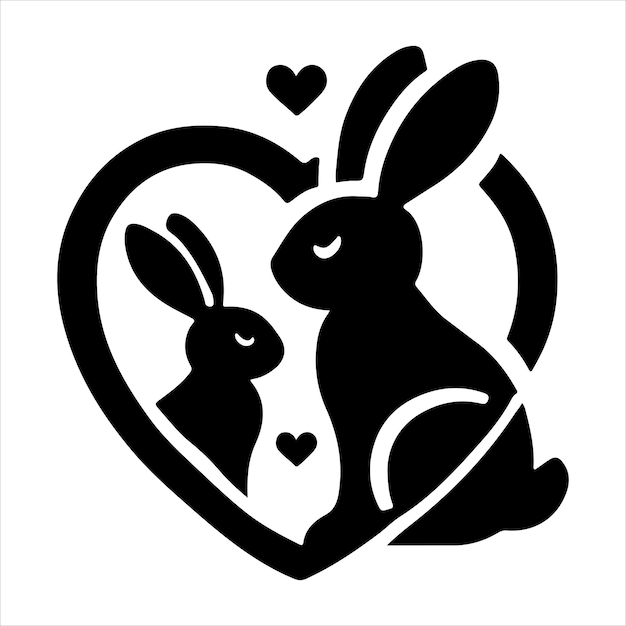 Conejo con silueta vectorial en forma de corazón Ilustración artística