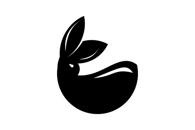 Conejo simple y minimalista en el logo del agujero. Ilustración de vector de conejito de dibujos animados lindo.
