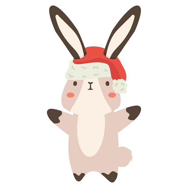Conejo en un sombrero de Navidad y nieve.