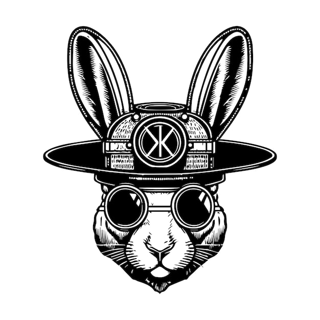 Conejo con un sombrero Steampunk Una ilustración de logotipo única y memorable