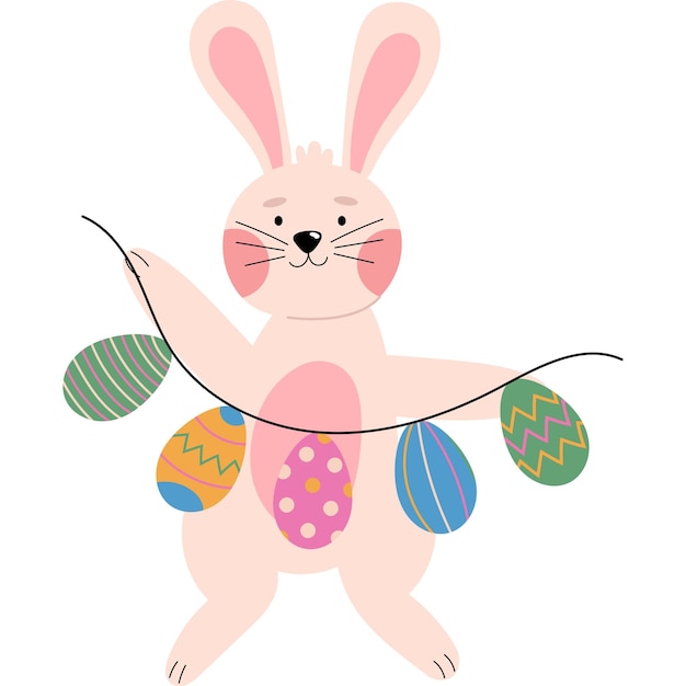Conejo sosteniendo una guirnalda con huevos de Pascua Actividades de primavera Fiestas