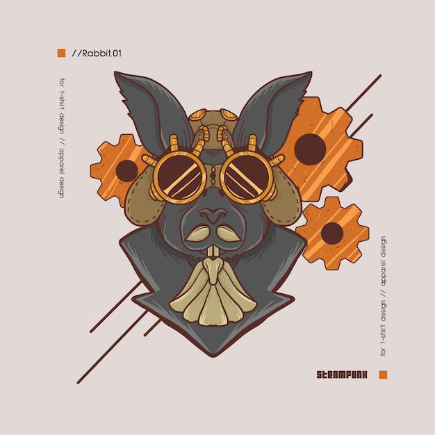 Conejo Steampunk dibujado a mano para camiseta