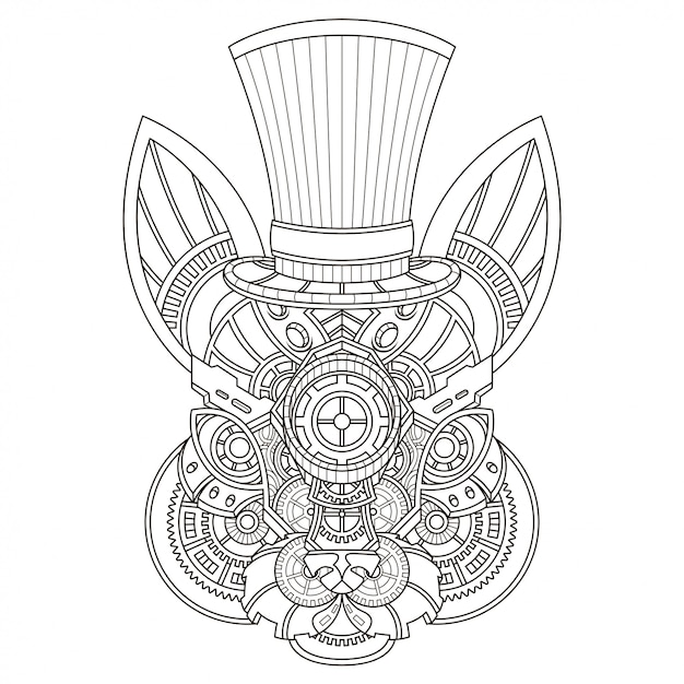 Conejo Steampunk Ilustración Estilo Lineal