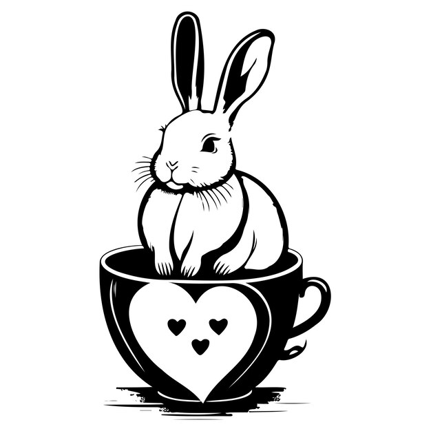 Vector el conejo de valentín en la taza de amor dibujo de ilustración