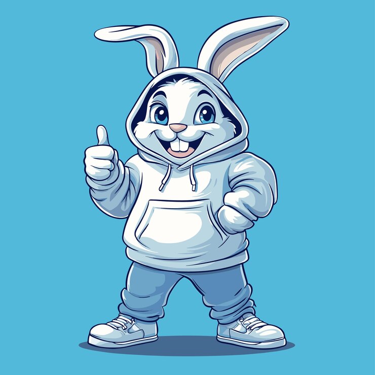 Vector conejo vectorial con capucha que muestra un signo de mano ia generativa