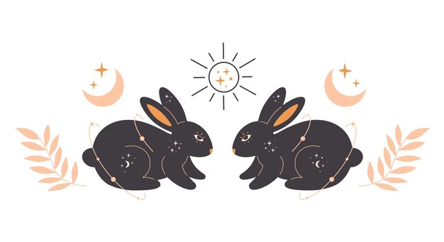 Conejos con astrología esotérica elementos místicos y mágicos año del conejo