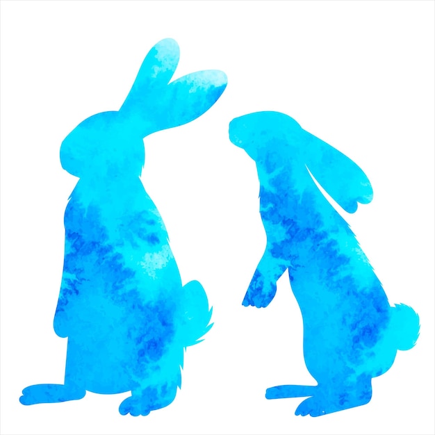 Conejos azul acuarela silueta vector aislado