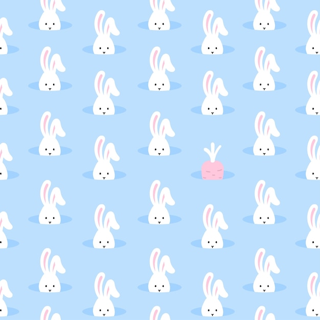 Conejos blancos en un agujero Patrón sin costuras vector lindo fondo animal de dibujos animados El diseño utilizado para imprimir felicitaciones cumpleaños y año nuevo papel tapiz decoración tela textil