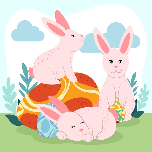 Vector conejos de dibujos animados de pascua