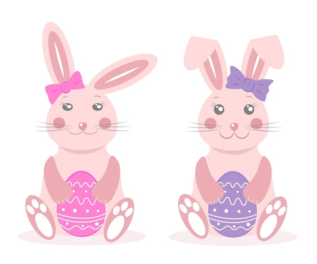 Conejos con huevos de Pascua coloridos celebrando la alegría de la fiesta en una alegre ilustración vectorial