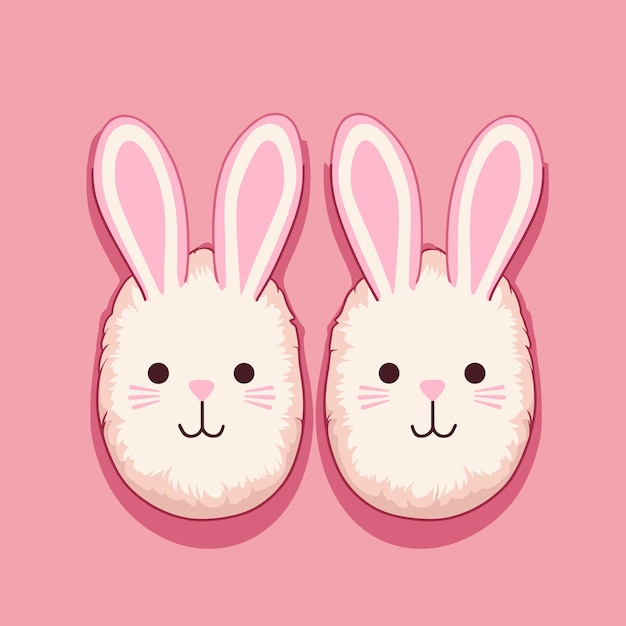 Conejos lindos con caras de conejo blanco de Pascua Ilustración vectorial de dibujos animados