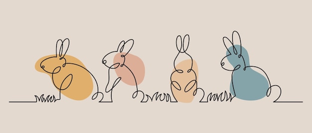 Conejos lindos de una línea dibujados a mano