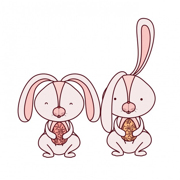 Conejos de Pascua con el icono aislado huevo